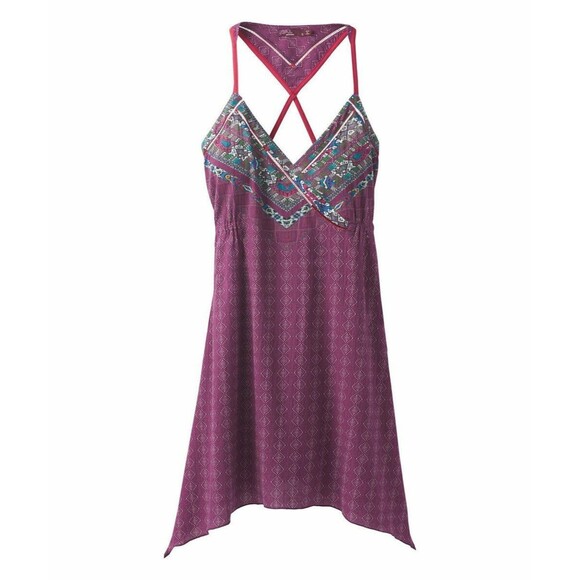 New Womens NWT PrAna S Darya Dress Burgundy Open Back Cool Organic Cotton Cover - Picture 1 of 9